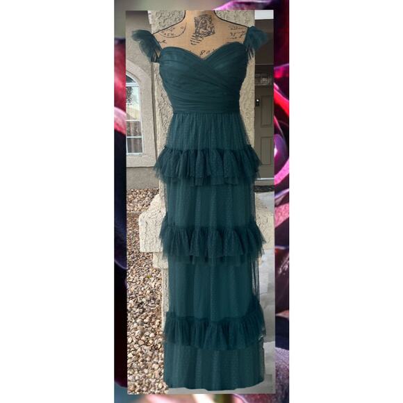 Lulus Emerald Swiss Dot Green Mesh Maxi Dress Size XL - Picture 2 of 10